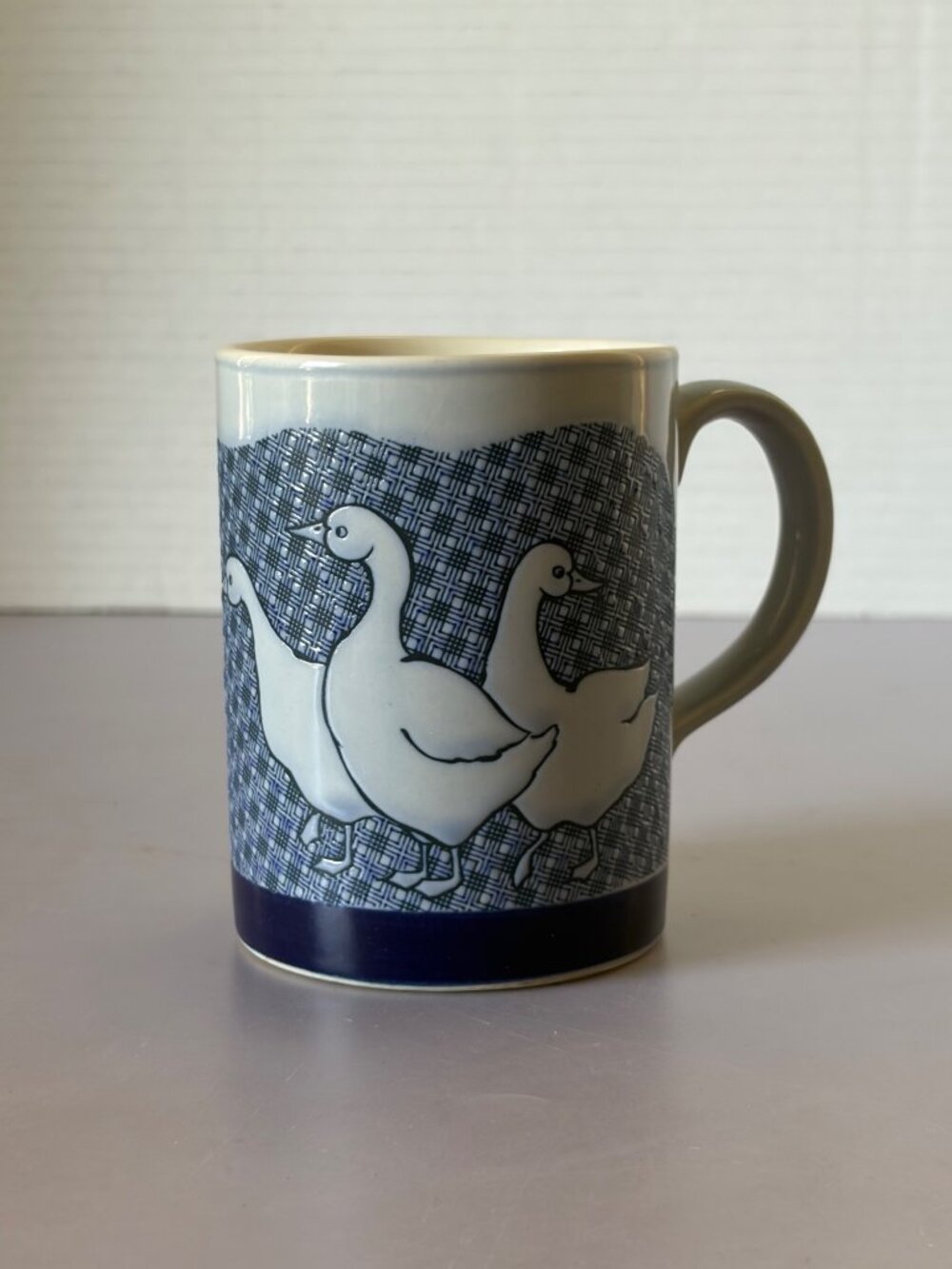 Vintage Otagiri Japan Ceramic Mug With Geese Design - Blue & White Pattern - 12